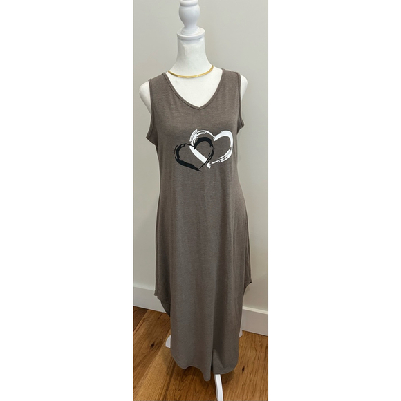 Women's Dress Size Medium Brown with Hearts resortwear beachy - Picture 6 of 6